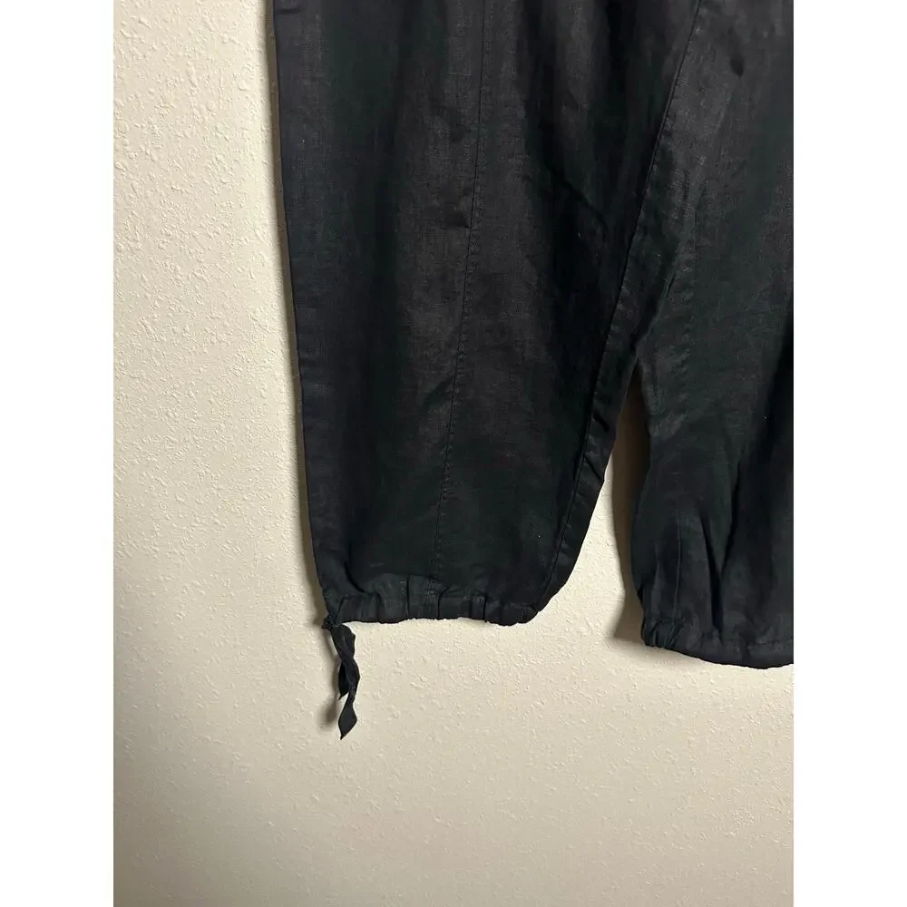 Zara 100% Linen Black high rise cropped pants with ties size large